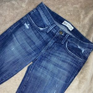 WILDFOX mid-rise dark wash distressed jeans
